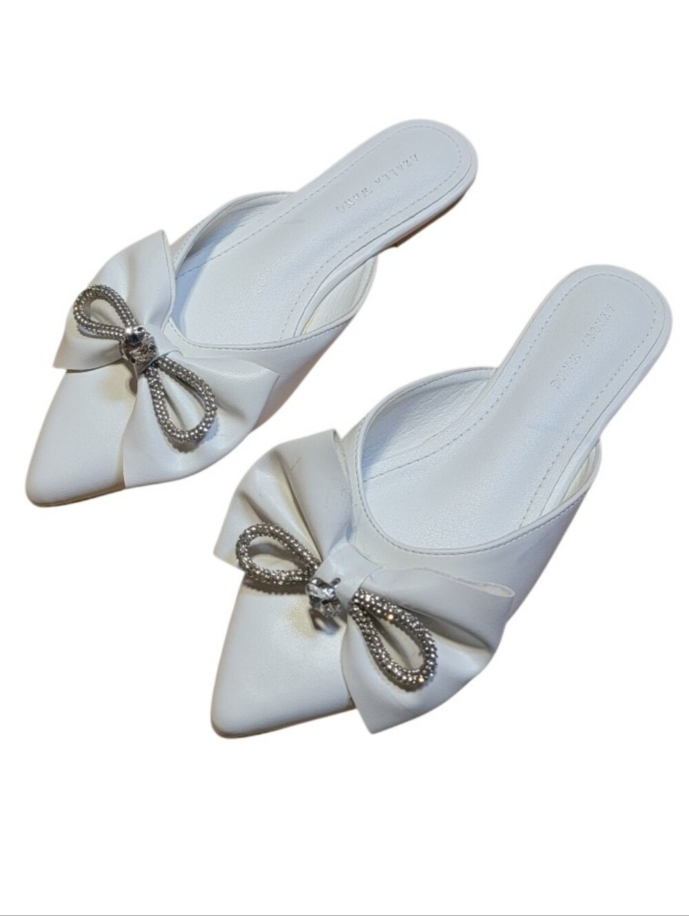 AZALEA WANG White Morrigan Embellished Bow Detail Flats